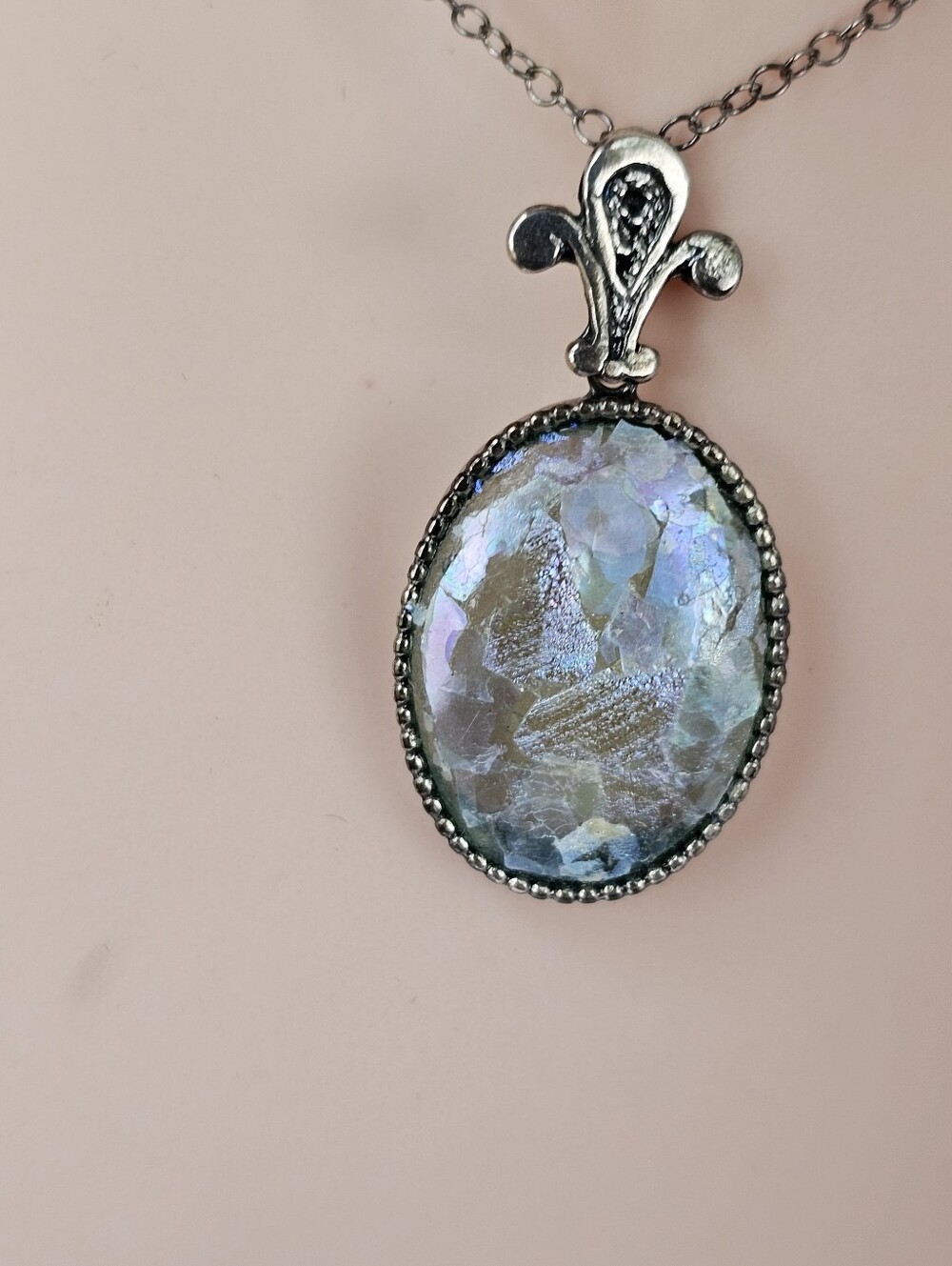 Authentic Roman Glass Pendant & Chain Sterling Silver 20" - Picture 5 of 9